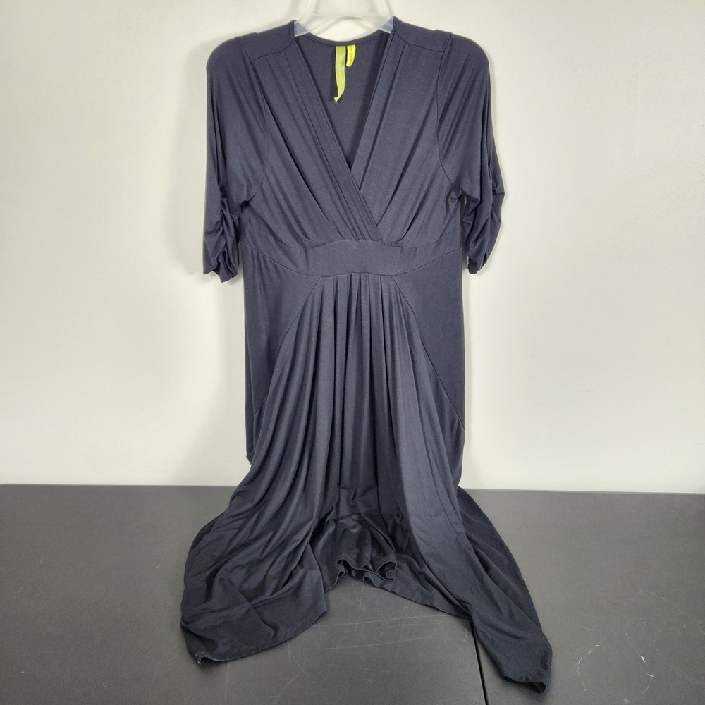 Green Dragon Gray Micromodal V-Neck Handkerchief Hem Midi Dress L Lagenlook